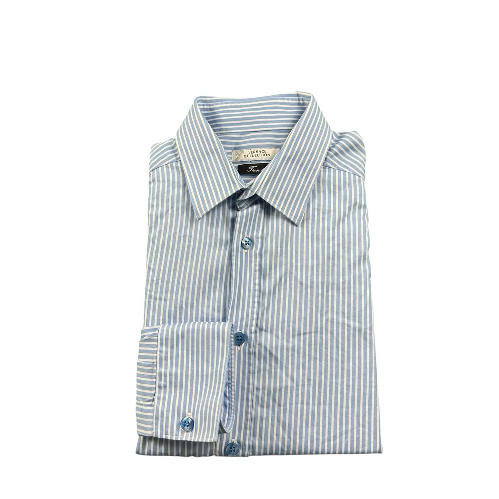 Versace Collection Trend Blue White Striped LS Button Front Shirt Size 15/38